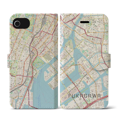 【深川（東京都）】地図柄iPhoneケース（手帳タイプ）ナチュラル・iPhone SE（第3 / 第2世代） / 8 / 7 / 6s / 6 用