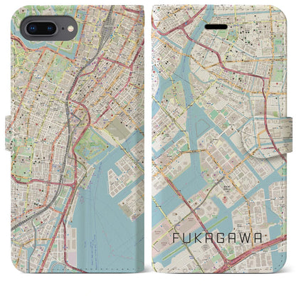 【深川（東京都）】地図柄iPhoneケース（手帳タイプ）ナチュラル・iPhone 8Plus /7Plus / 6sPlus / 6Plus 用