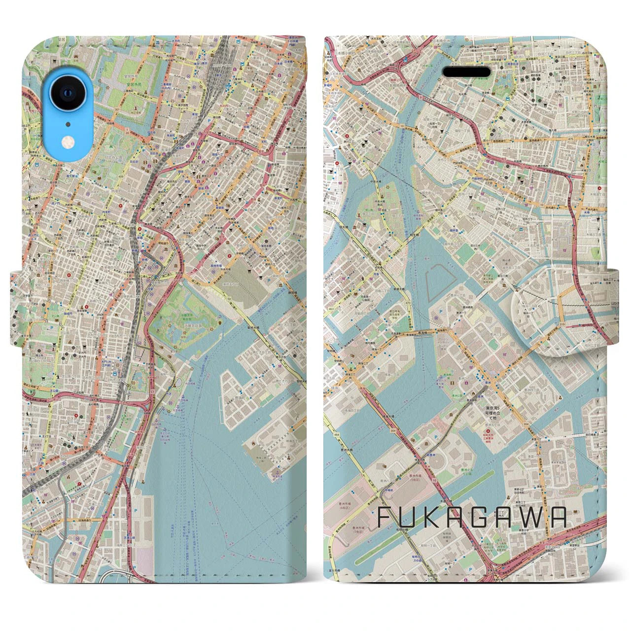 【深川】地図柄iPhoneケース（手帳両面タイプ・ナチュラル）iPhone XR 用