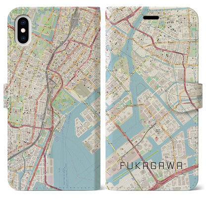 【深川（東京都）】地図柄iPhoneケース（手帳タイプ）ナチュラル・iPhone XS Max 用