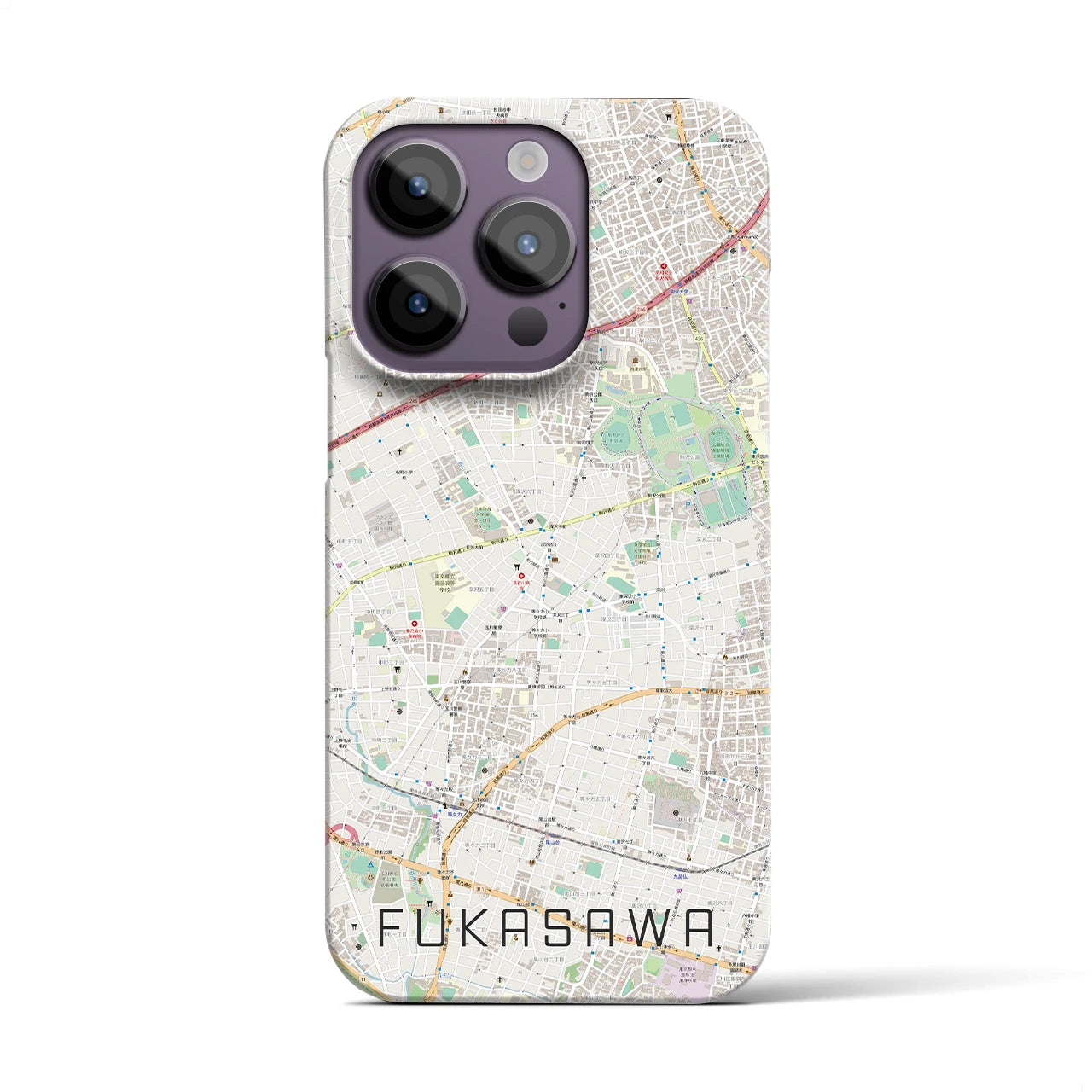 【深沢】地図柄iPhoneケース（バックカバータイプ・ナチュラル）iPhone 14 Pro 用
