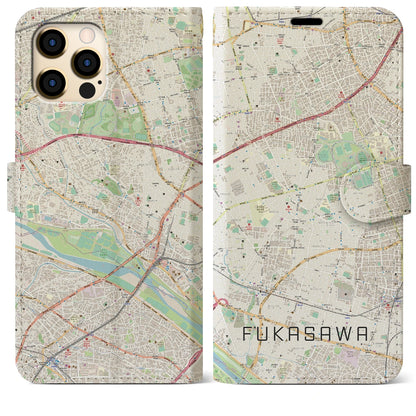 【深沢（東京都）】地図柄iPhoneケース（手帳タイプ）ナチュラル・iPhone 12 Pro Max 用