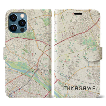 【深沢（東京都）】地図柄iPhoneケース（手帳タイプ）ナチュラル・iPhone 12 / 12 Pro 用