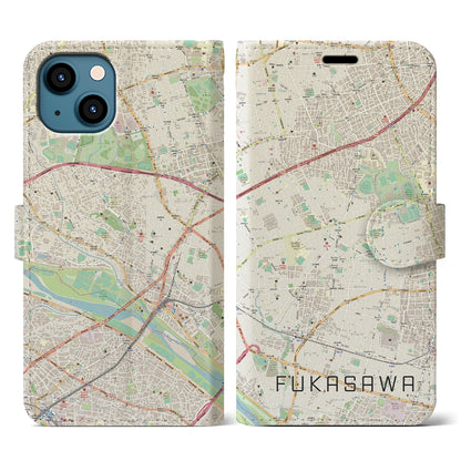 【深沢（東京都）】地図柄iPhoneケース（手帳タイプ）ナチュラル・iPhone 13 用