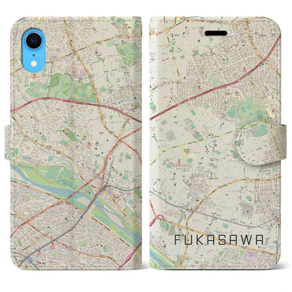 【深沢（東京都）】地図柄iPhoneケース（手帳タイプ）ナチュラル・iPhone XR 用