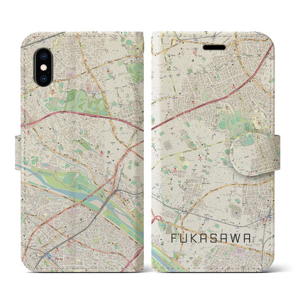 【深沢（東京都）】地図柄iPhoneケース（手帳タイプ）ナチュラル・iPhone XS / X 用