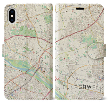 【深沢（東京都）】地図柄iPhoneケース（手帳タイプ）ナチュラル・iPhone XS Max 用
