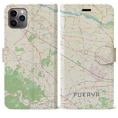 【深谷（埼玉県）】地図柄iPhoneケース（手帳タイプ）ナチュラル・iPhone 11 Pro Max 用