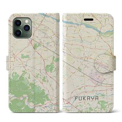 【深谷（埼玉県）】地図柄iPhoneケース（手帳タイプ）ナチュラル・iPhone 11 Pro 用