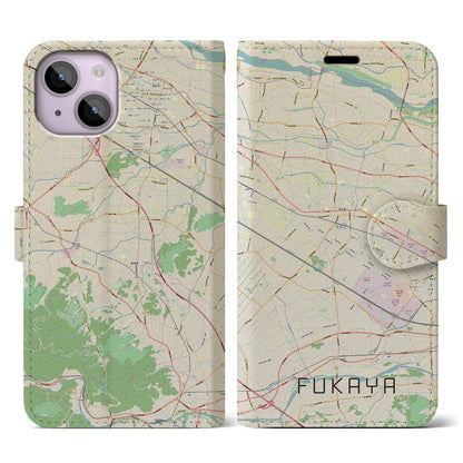 【深谷（埼玉県）】地図柄iPhoneケース（手帳タイプ）ナチュラル・iPhone 14 用