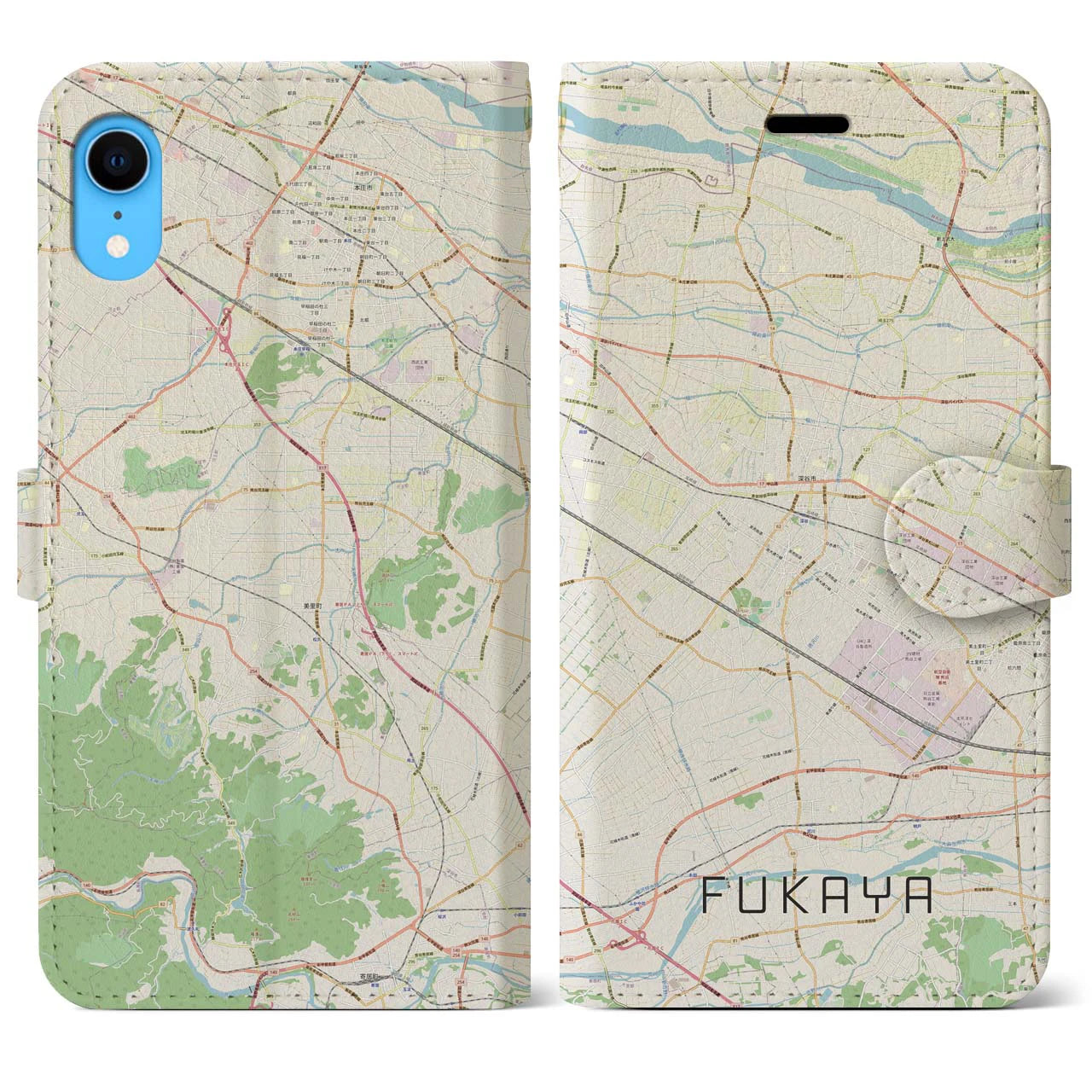 【深谷】地図柄iPhoneケース（手帳両面タイプ・ナチュラル）iPhone XR 用