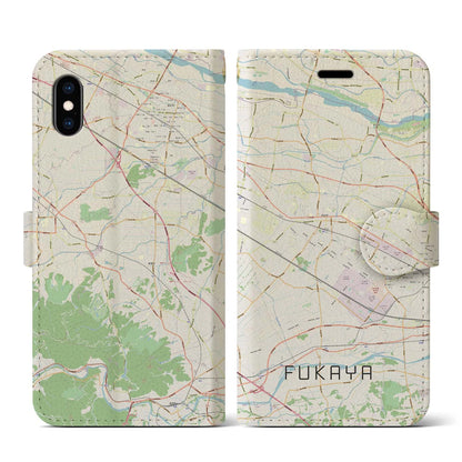 【深谷（埼玉県）】地図柄iPhoneケース（手帳タイプ）ナチュラル・iPhone XS / X 用