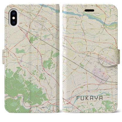 【深谷（埼玉県）】地図柄iPhoneケース（手帳タイプ）ナチュラル・iPhone XS Max 用