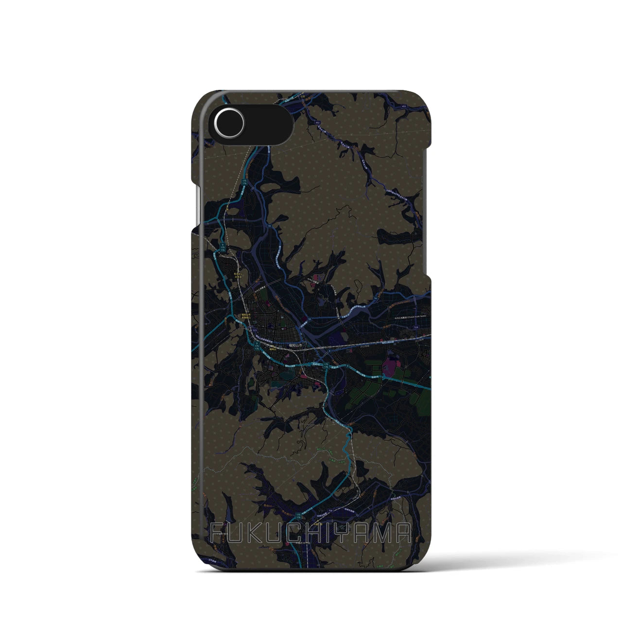 【福知山】地図柄iPhoneケース（バックカバータイプ・ブラック）iPhone SE（第3 / 第2世代） / 8 / 7 / 6s / 6 用