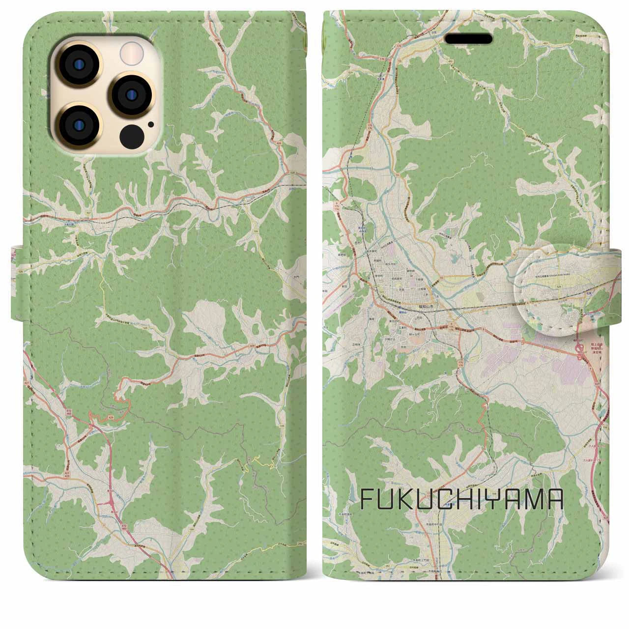 【福知山】地図柄iPhoneケース（手帳両面タイプ・ナチュラル）iPhone 12 Pro Max 用