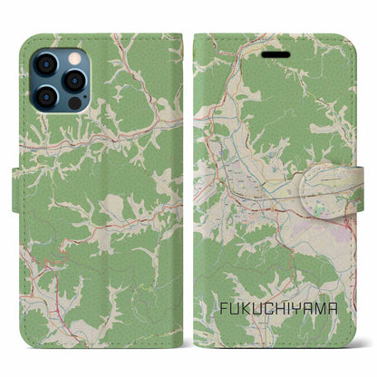 【福知山（京都府）】地図柄iPhoneケース（手帳タイプ）ナチュラル・iPhone 12 / 12 Pro 用
