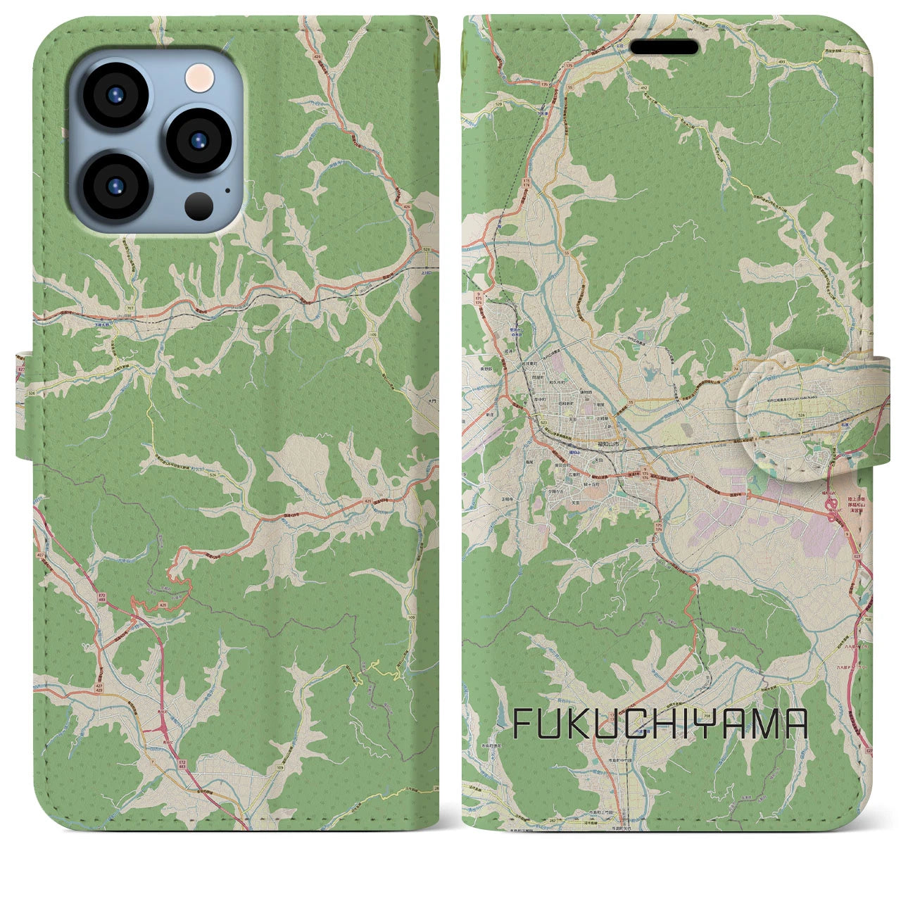 【福知山】地図柄iPhoneケース（手帳両面タイプ・ナチュラル）iPhone 13 Pro Max 用