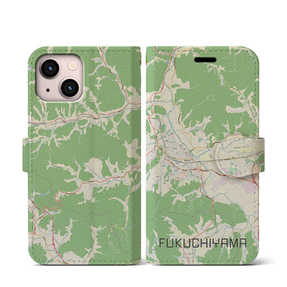【福知山（京都府）】地図柄iPhoneケース（手帳タイプ）ナチュラル・iPhone 13 mini 用