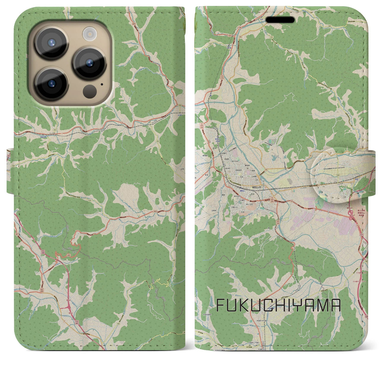 【福知山】地図柄iPhoneケース（手帳両面タイプ・ナチュラル）iPhone 14 Pro Max 用