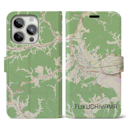 【福知山（京都府）】地図柄iPhoneケース（手帳タイプ）ナチュラル・iPhone 15 Pro 用