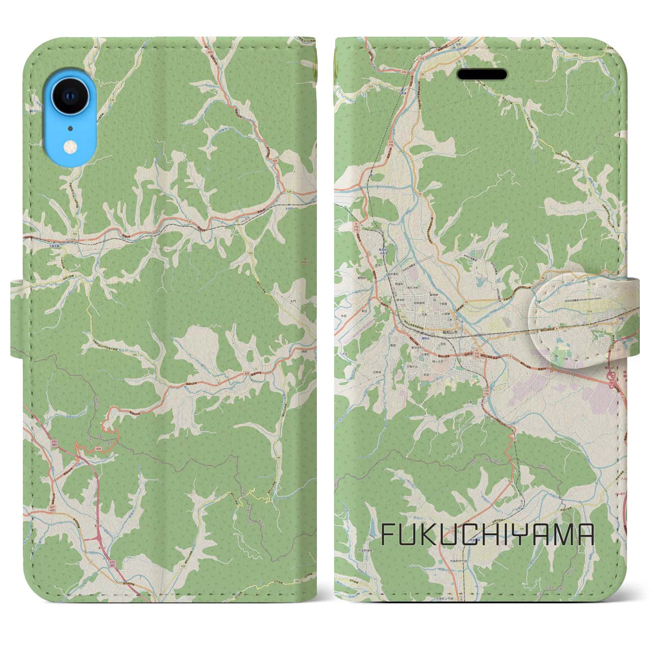 【福知山】地図柄iPhoneケース（手帳両面タイプ・ナチュラル）iPhone XR 用