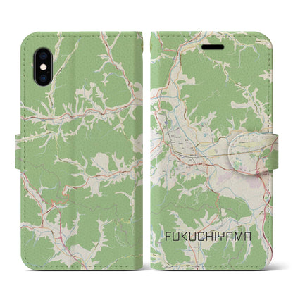 【福知山（京都府）】地図柄iPhoneケース（手帳タイプ）ナチュラル・iPhone XS / X 用