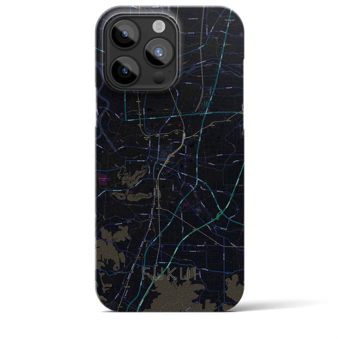 【福井】地図柄iPhoneケース（バックカバータイプ・ブラック）iPhone 15 Pro Max 用