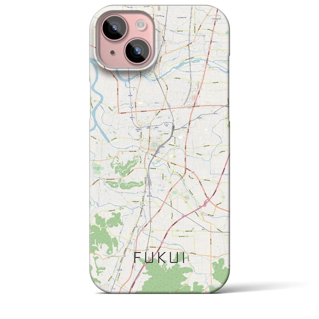 【福井】地図柄iPhoneケース（バックカバータイプ・ナチュラル）iPhone 15 Plus 用