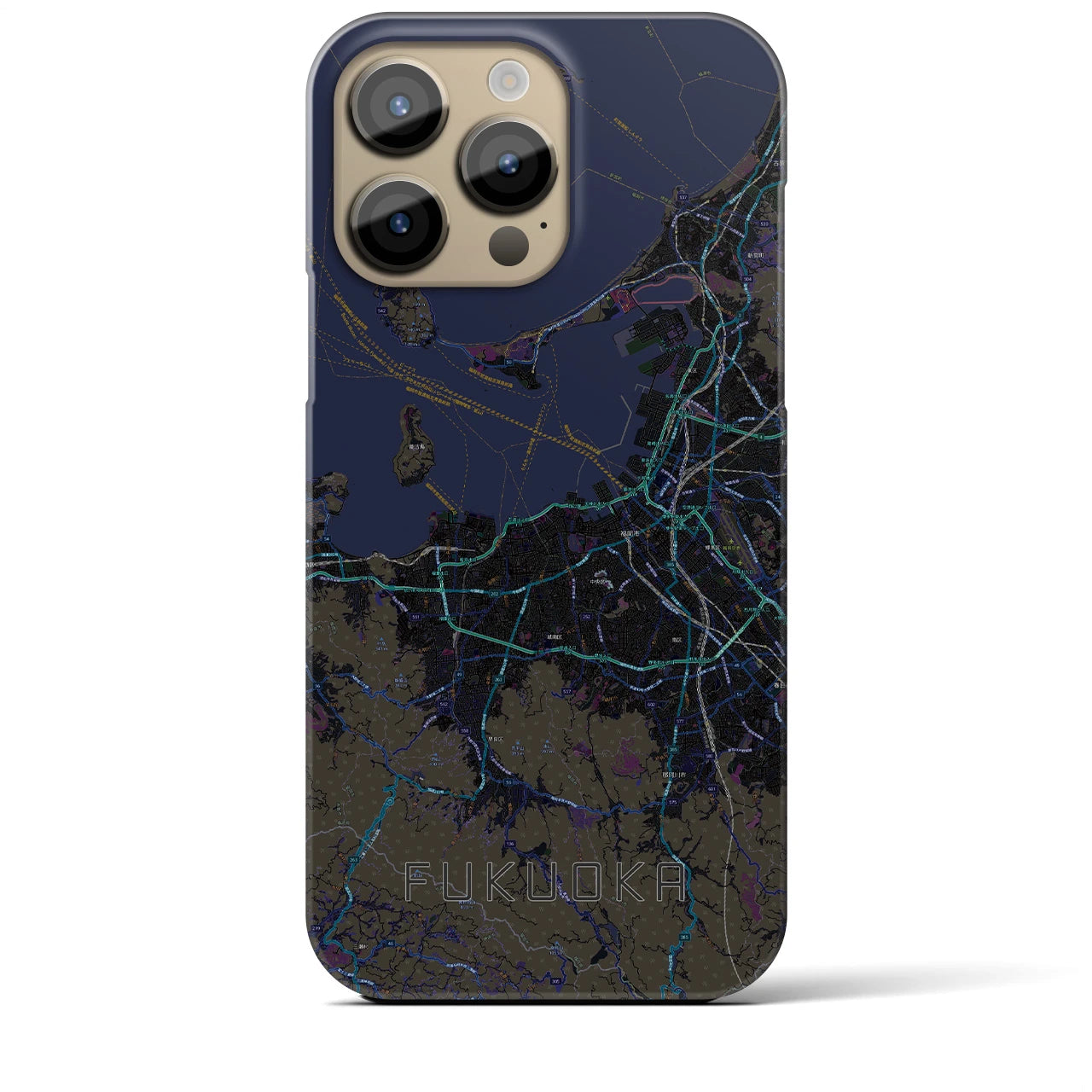【福岡】地図柄iPhoneケース（バックカバータイプ・ブラック）iPhone 14 Pro Max 用