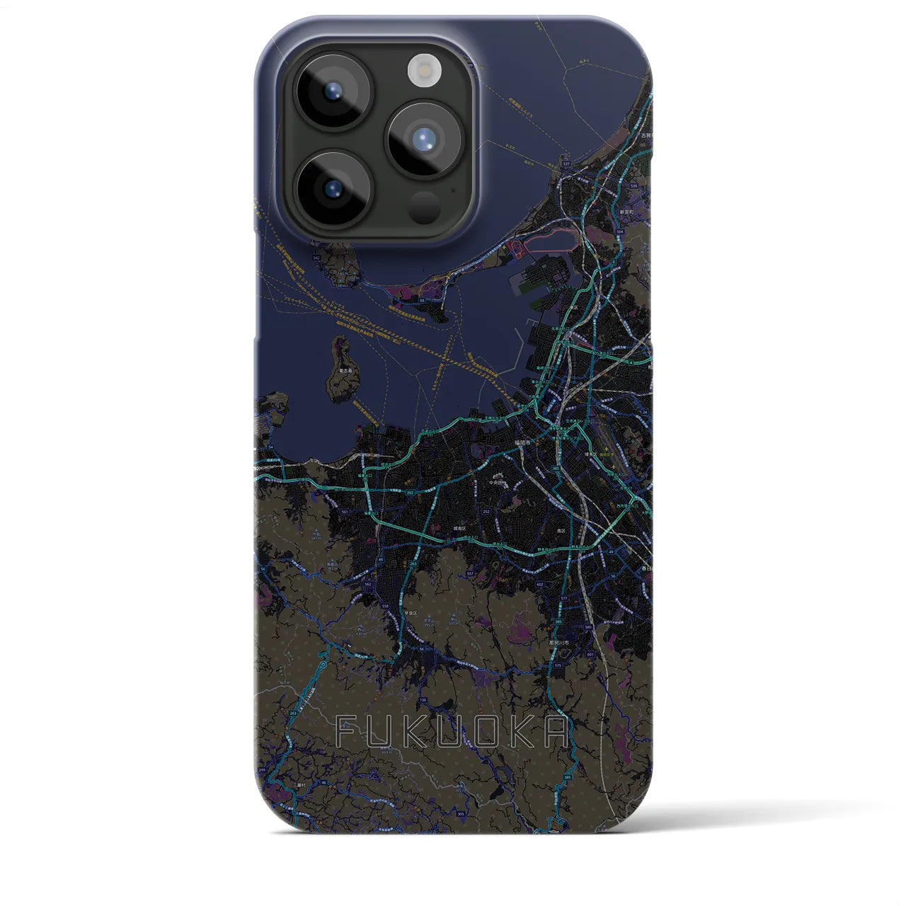 【福岡】地図柄iPhoneケース（バックカバータイプ・ブラック）iPhone 15 Pro Max 用