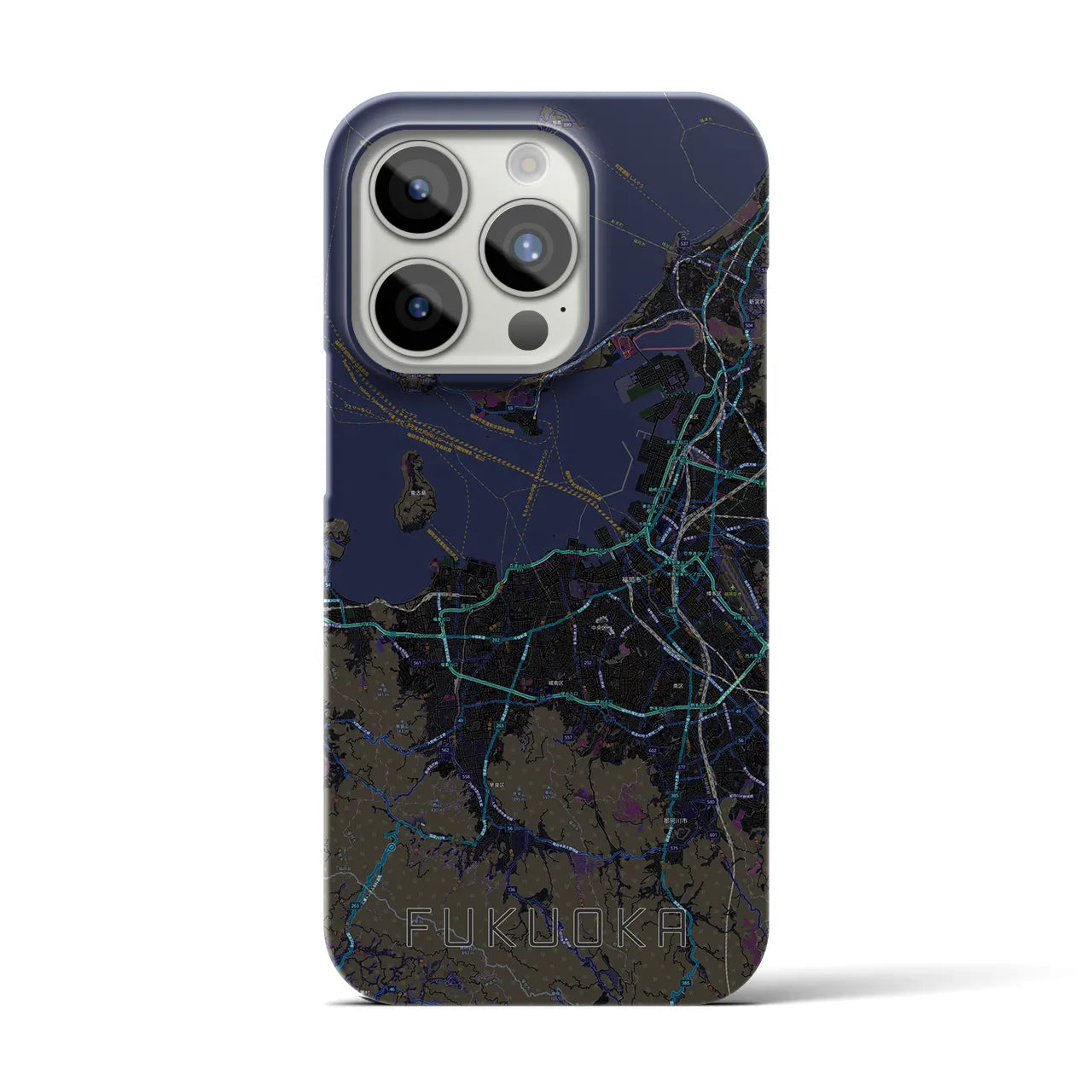 【福岡】地図柄iPhoneケース（バックカバータイプ・ブラック）iPhone 15 Pro 用