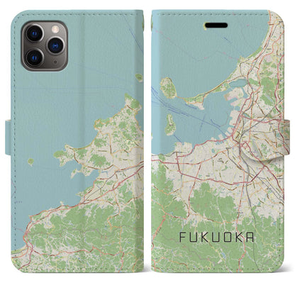 【福岡（福岡県）】地図柄iPhoneケース（手帳タイプ）ナチュラル・iPhone 11 Pro Max 用