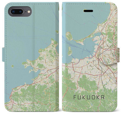【福岡（福岡県）】地図柄iPhoneケース（手帳タイプ）ナチュラル・iPhone 8Plus /7Plus / 6sPlus / 6Plus 用