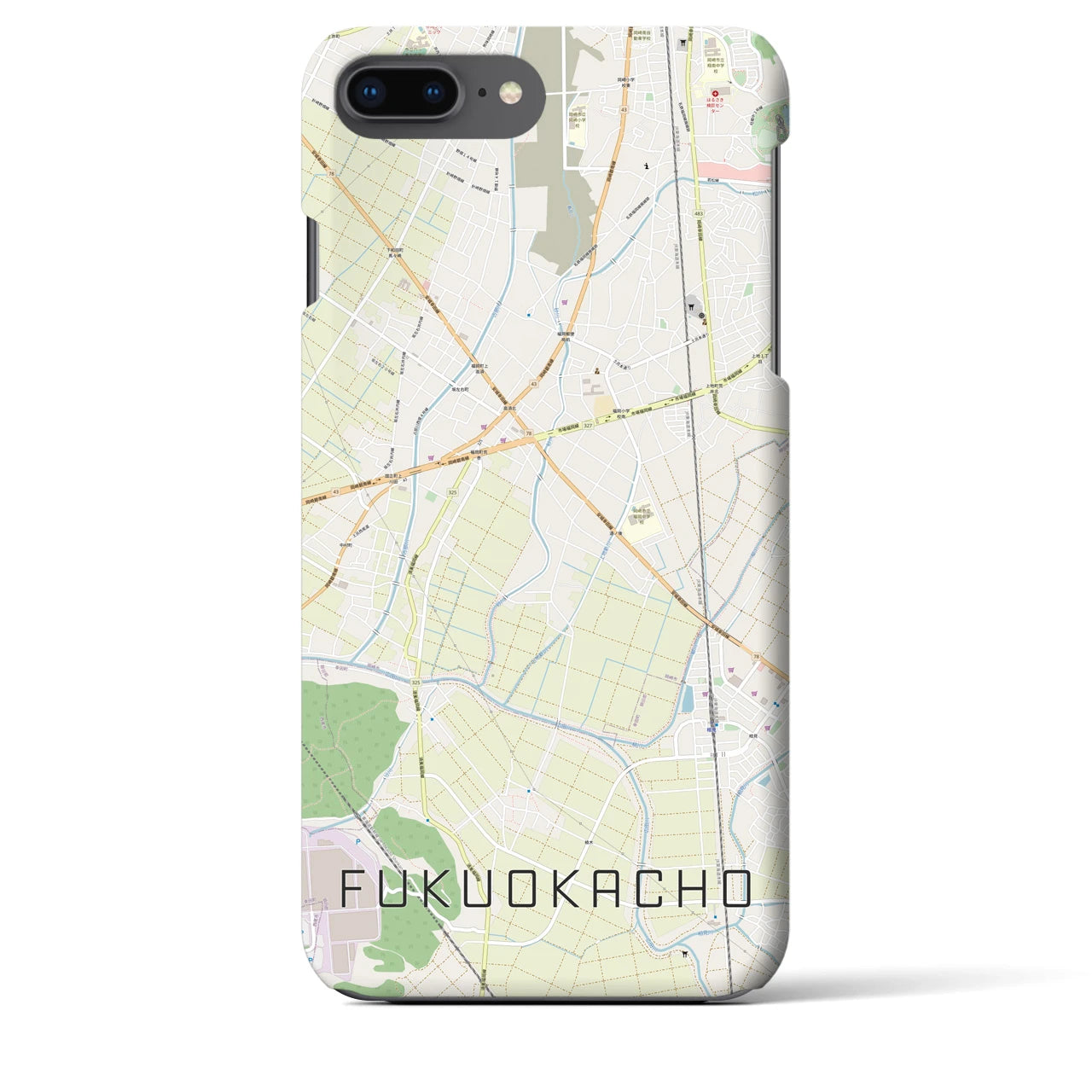 【福岡町】地図柄iPhoneケース（バックカバータイプ・ナチュラル）iPhone 8Plus /7Plus / 6sPlus / 6Plus 用
