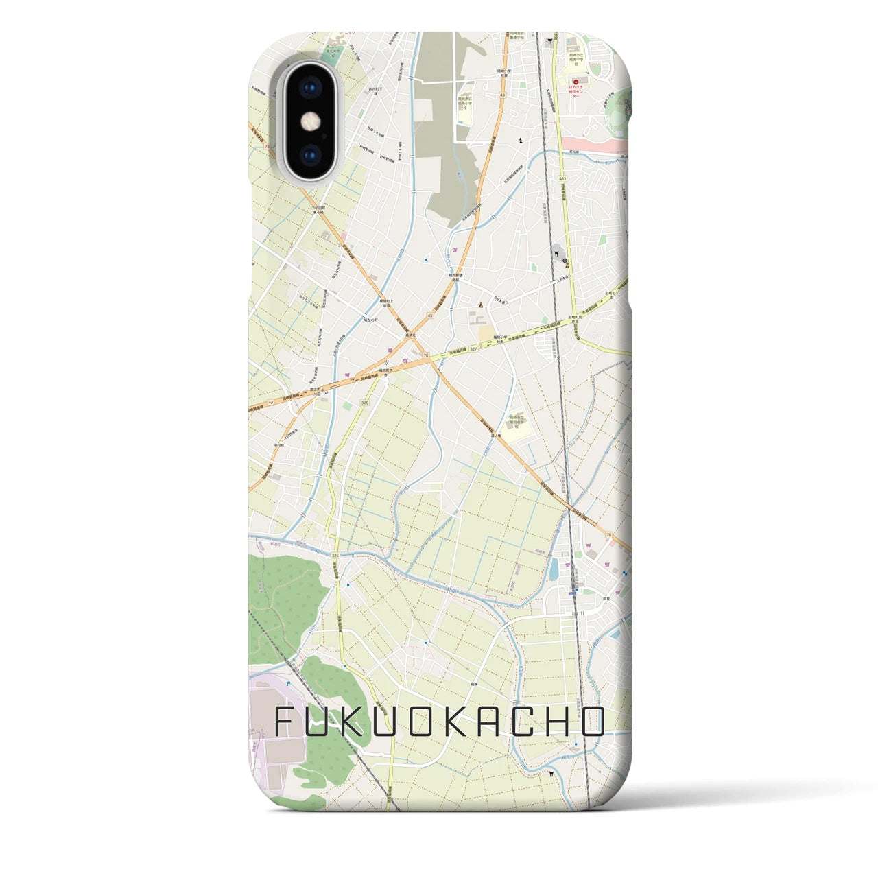 【福岡町】地図柄iPhoneケース（バックカバータイプ・ナチュラル）iPhone XS Max 用