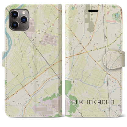 【福岡町（愛知県）】地図柄iPhoneケース（手帳タイプ）ナチュラル・iPhone 11 Pro Max 用