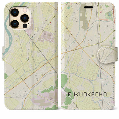 【福岡町（愛知県）】地図柄iPhoneケース（手帳タイプ）ナチュラル・iPhone 12 Pro Max 用