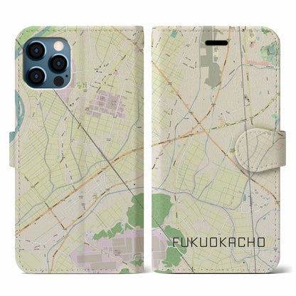 【福岡町（愛知県）】地図柄iPhoneケース（手帳タイプ）ナチュラル・iPhone 12 / 12 Pro 用