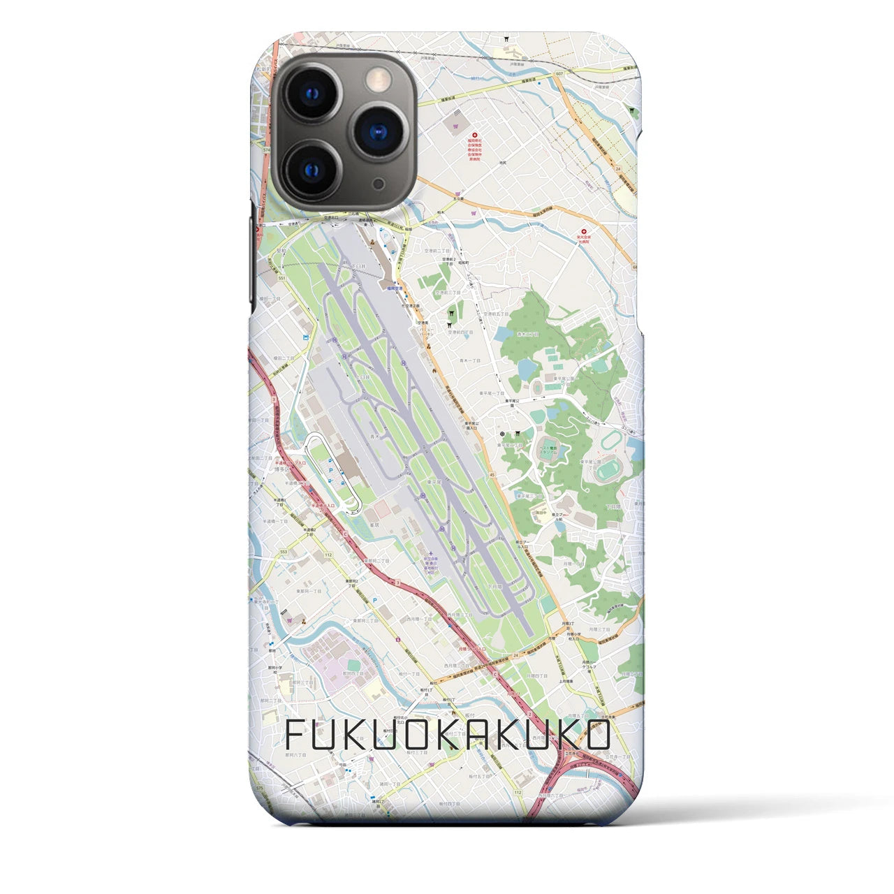【福岡空港】地図柄iPhoneケース（バックカバータイプ・ナチュラル）iPhone 11 Pro Max 用
