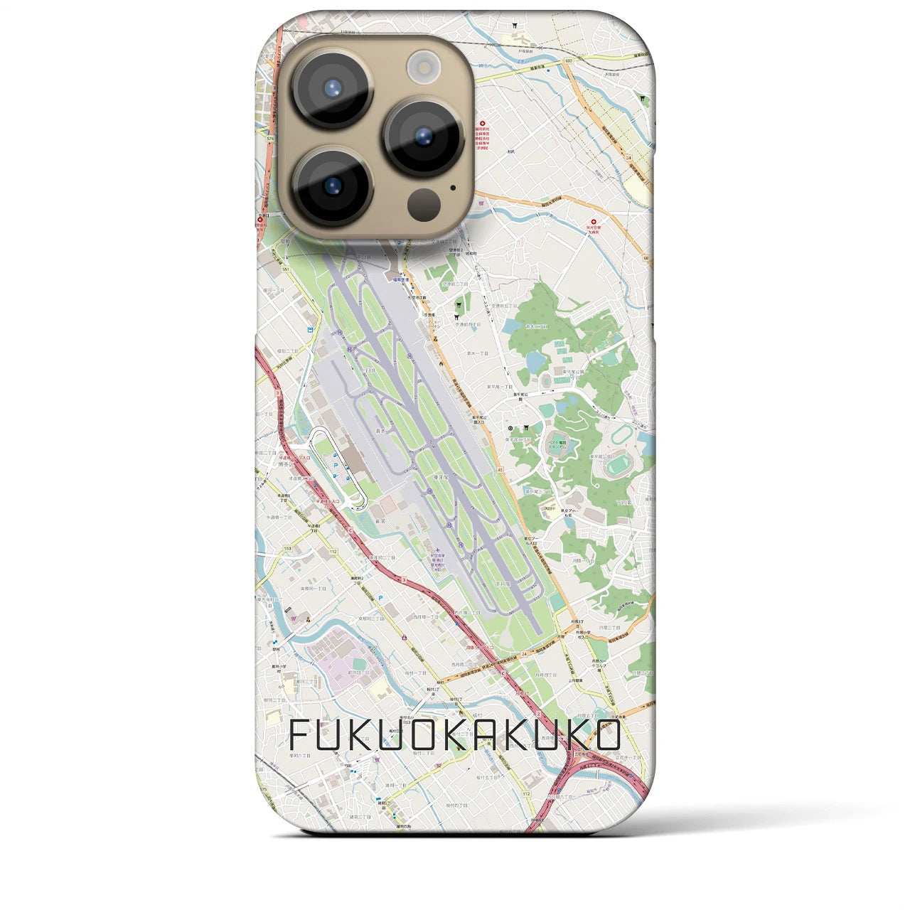 【福岡空港】地図柄iPhoneケース（バックカバータイプ・ナチュラル）iPhone 14 Pro Max 用