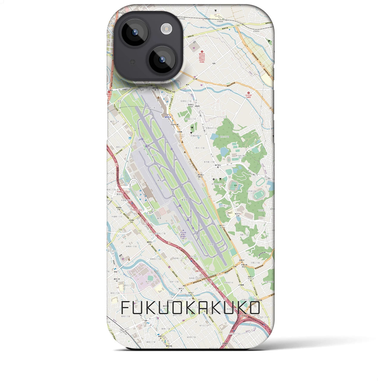 【福岡空港】地図柄iPhoneケース（バックカバータイプ・ナチュラル）iPhone 14 Plus 用