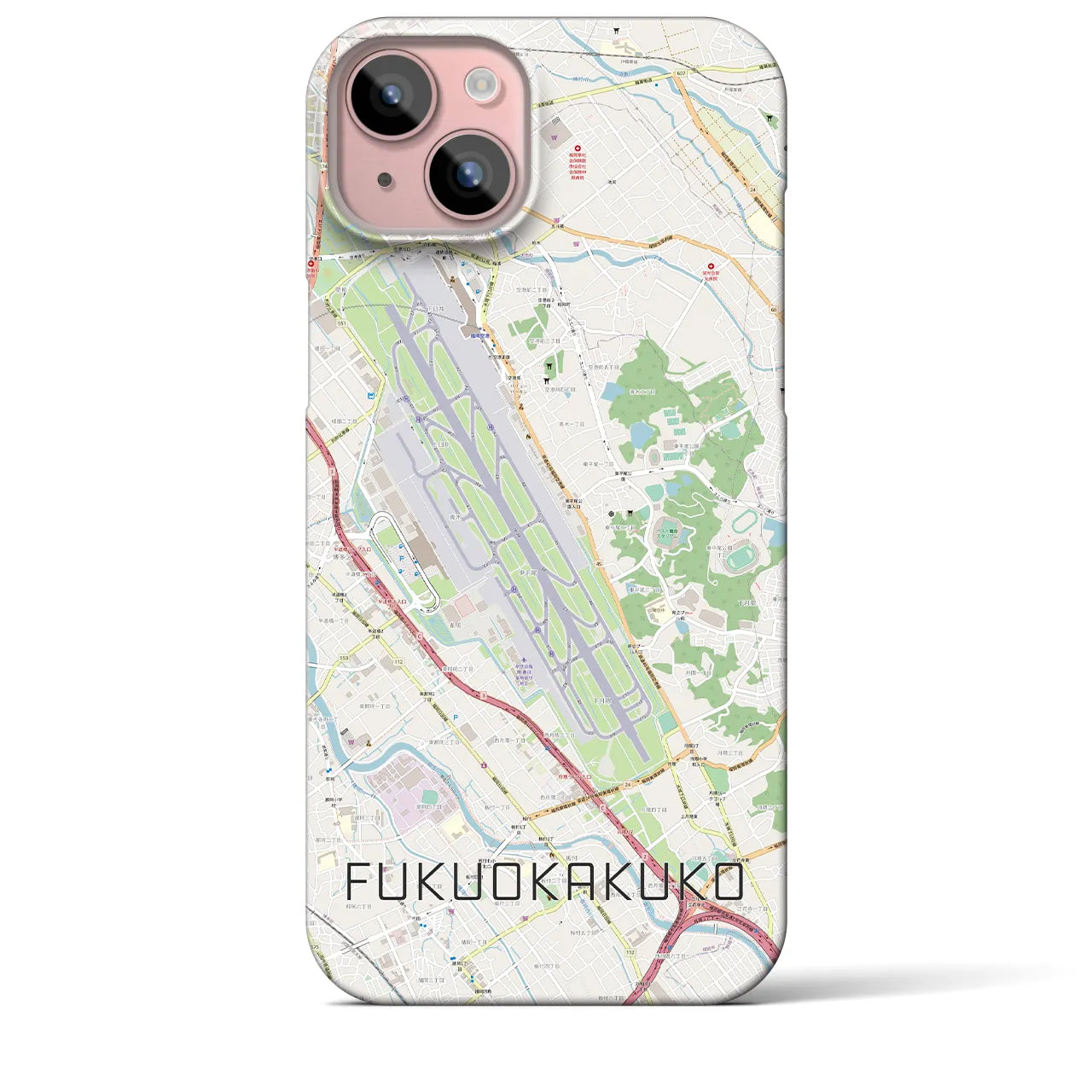 【福岡空港】地図柄iPhoneケース（バックカバータイプ・ナチュラル）iPhone 15 Plus 用