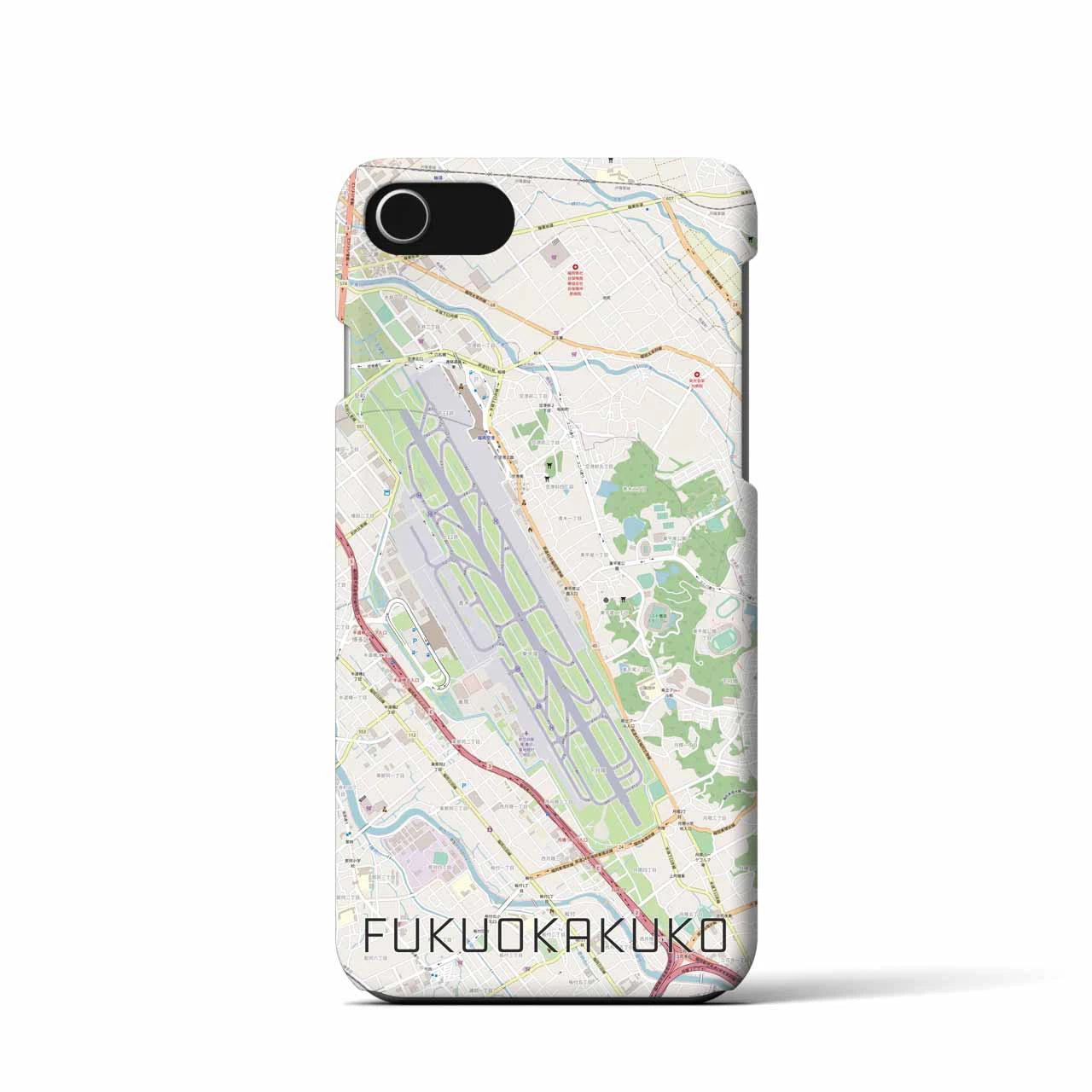 【福岡空港】地図柄iPhoneケース（バックカバータイプ・ナチュラル）iPhone SE（第3 / 第2世代） / 8 / 7 / 6s / 6 用