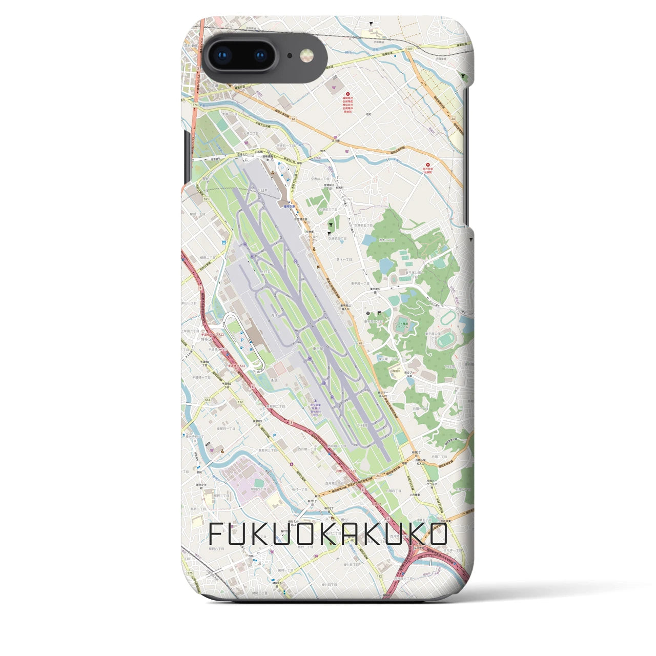 【福岡空港】地図柄iPhoneケース（バックカバータイプ・ナチュラル）iPhone 8Plus /7Plus / 6sPlus / 6Plus 用