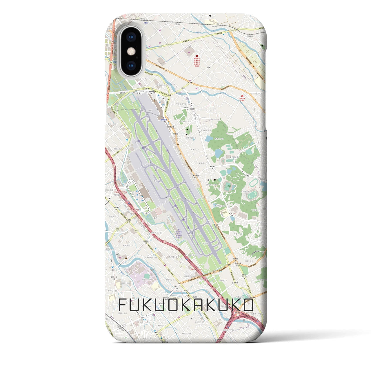 【福岡空港】地図柄iPhoneケース（バックカバータイプ・ナチュラル）iPhone XS Max 用