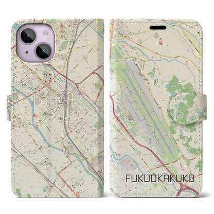 【福岡空港（福岡県）】地図柄iPhoneケース（手帳タイプ）ナチュラル・iPhone 14 用
