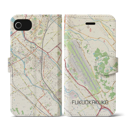 【福岡空港（福岡県）】地図柄iPhoneケース（手帳タイプ）ナチュラル・iPhone SE（第3 / 第2世代） / 8 / 7 / 6s / 6 用