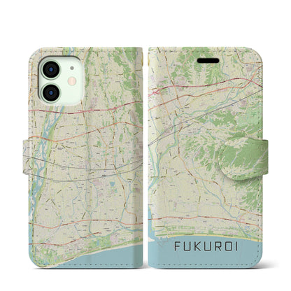 【袋井（静岡県）】地図柄iPhoneケース（手帳タイプ）ナチュラル・iPhone 12 mini 用