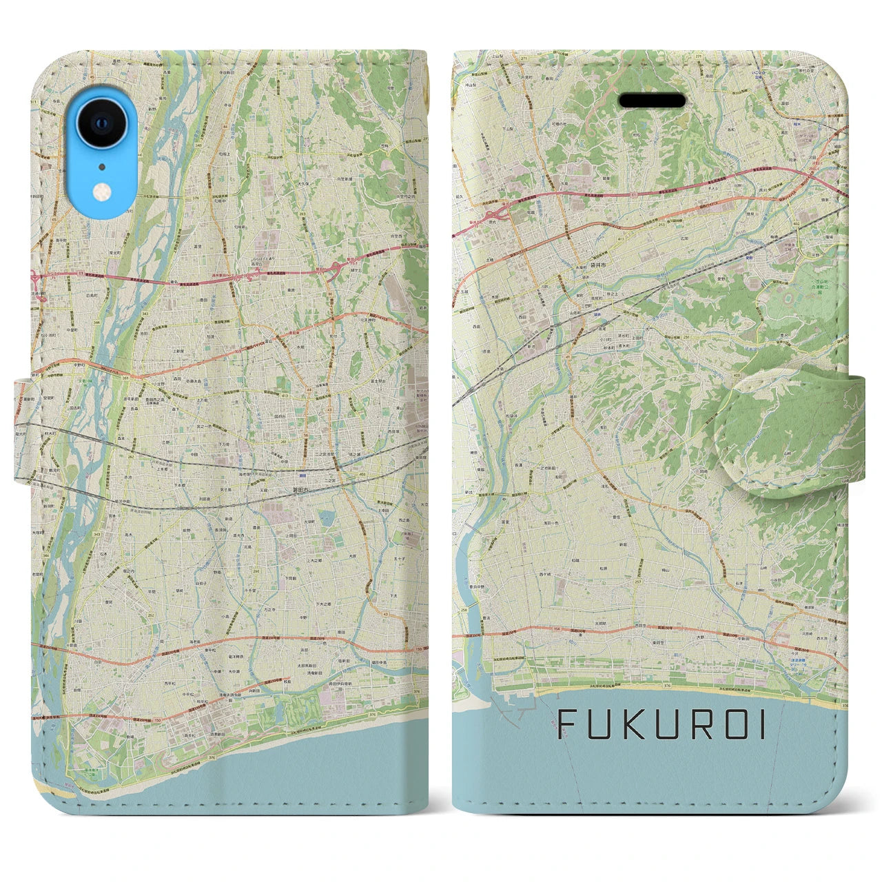 【袋井】地図柄iPhoneケース（手帳両面タイプ・ナチュラル）iPhone XR 用