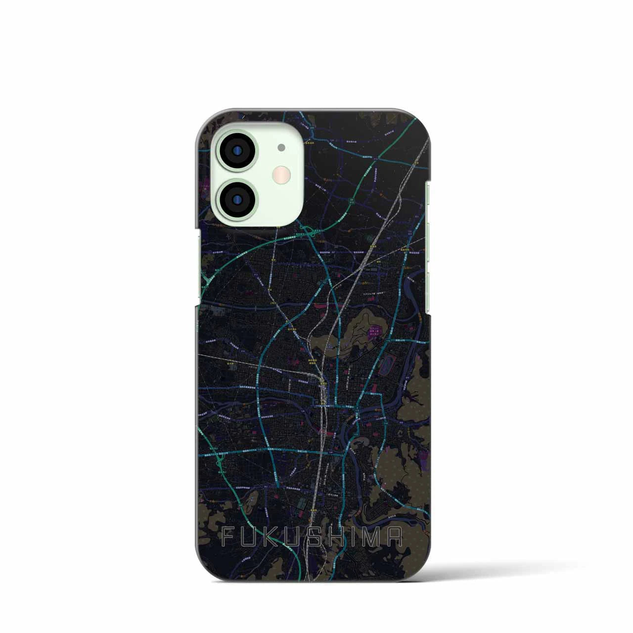 【福島】地図柄iPhoneケース（バックカバータイプ・ブラック）iPhone 12 mini 用